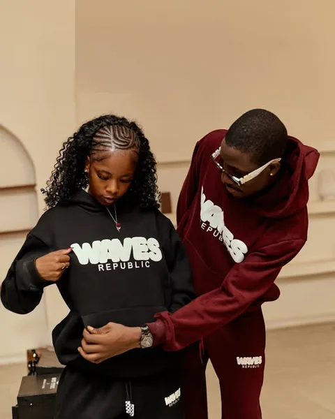 The Waves Republic hoodie, black and maroon